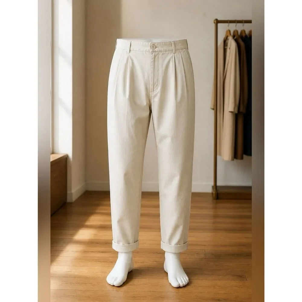 CREAM LANDS END PLEATED FRONT CUFFED PANT 38R